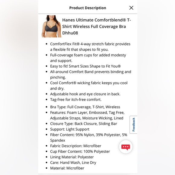 Hanes Ultimate Perfect Coverage ComfortFlex Fit Wirefree Bra DHHU08 NWOT Size S - Picture 3 of 8